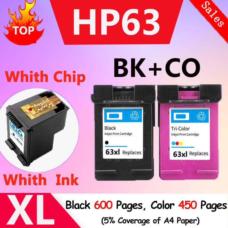 ใช้งานร่วมกับ HP 63XL สีดํา HP 63 ตลับหมึก HP 63 สีดํา HP 63XL ตลับหมึกสีดํา HP 63 ตลับหมึกสําหรับ 1