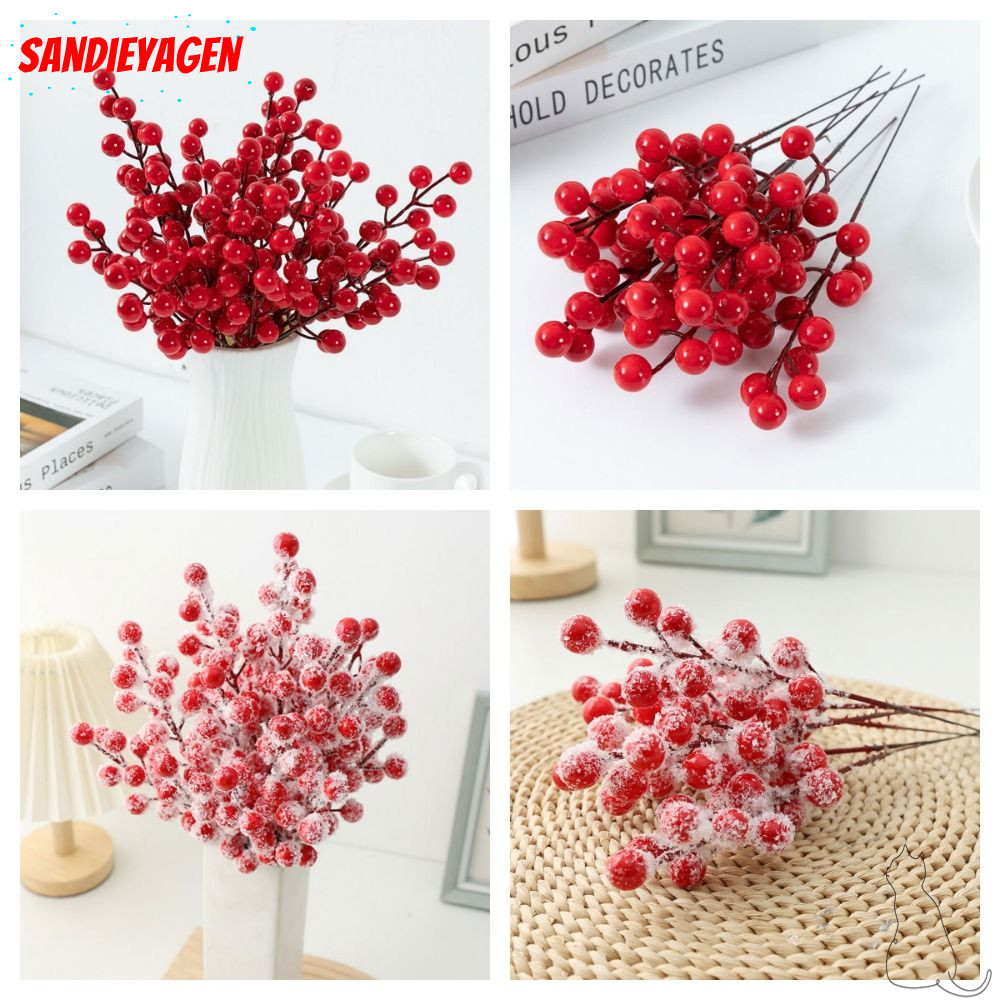SANDIEYEAN 10PCS Christmas Berry สาขา,สีแดงตกแต่งบ้านสีแดง Berries สาขา, Creative การจัดดอกไม้ DIY อ