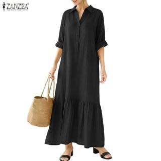 ZANZEA ชุดเดรสแขนยาวสไตล์เกาหลีสำหรับผู้หญิง