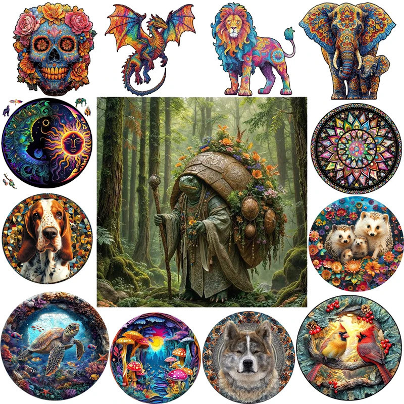 A3 A5 Size Wooden Animal Puzzle for Adult Kids Old Turtle Jigsaws Christmas Gifts Intelligent Family