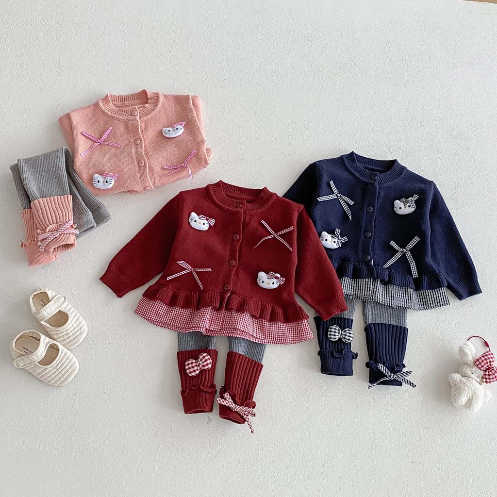 ชุดถักน่ารักสำหรับเด็กวัยหัดเดิน 0-3 ปี รวมเสื้อแขนยาวและกางเกงขายาว