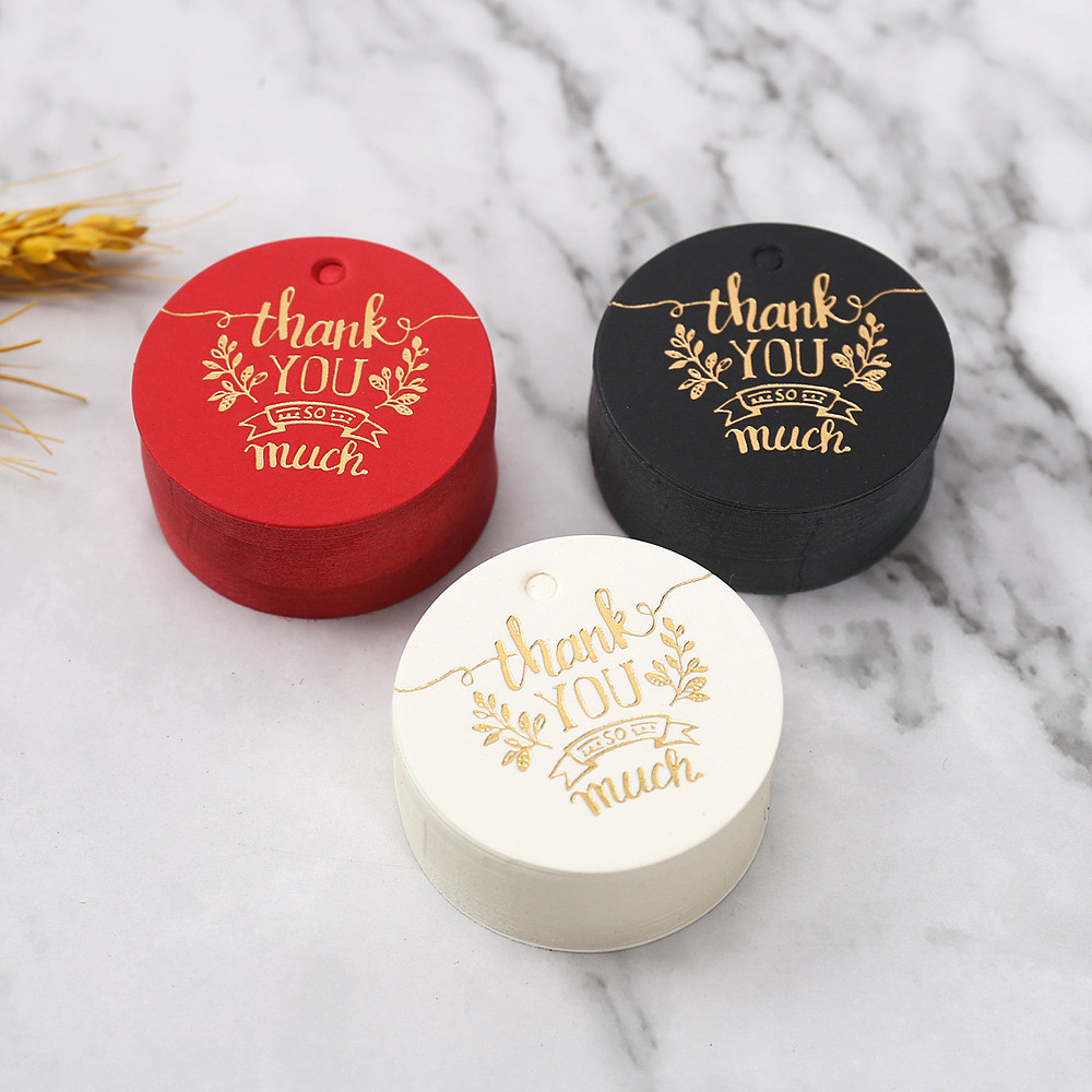 กระดาษแท็ก Tag ป้ายแท็กปั๊มสีทอง ทรงกลม Thank you so much (100 ชิ้น)