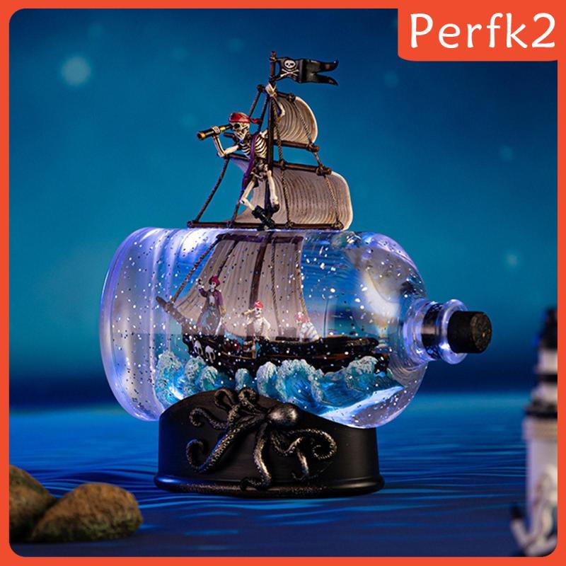 [Perfk2] Caribbean Pirate Model Ship in A Bottle Table Top Nautical Desk Decor กล่องดนตรีจําลองตกแต่