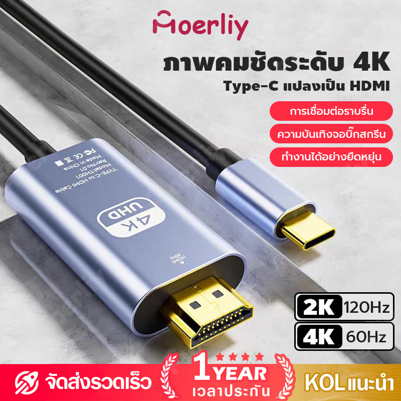 สายเคเบิล Type C เป็น HDMI 4K 60HZหน้าจอความละเอียดสูง 1/2/3เมตร USB C เป็น HDTV TypeC ถึง HDMI สําหรับแล็ปท็อป โทรศัพท์