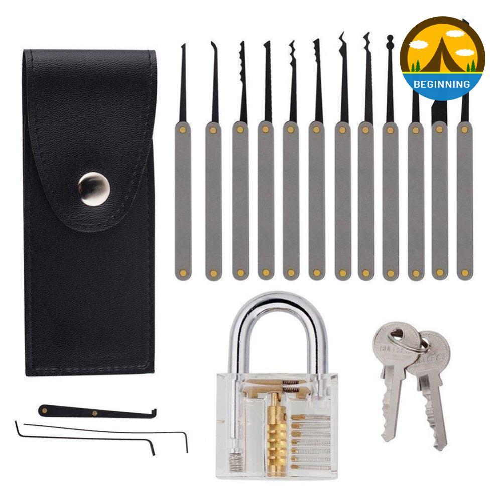 ᲦBE 17pcs Lock Pick Padlock Picking Training Practice ปลดล็อค Lock Pick Tools Lock Pick Set สําหรับล