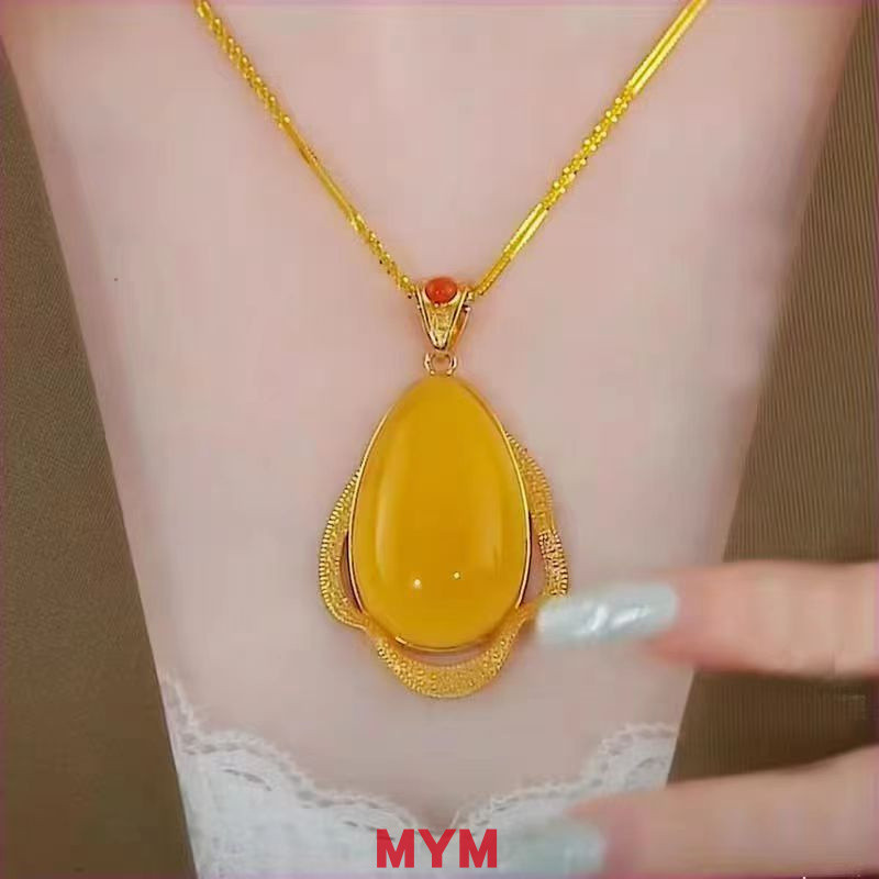 จี้หยดน้ําสร้อยคอสีเหลือง Retro Classy หรูหราสำหรับสวมใส่งานพิเศษ