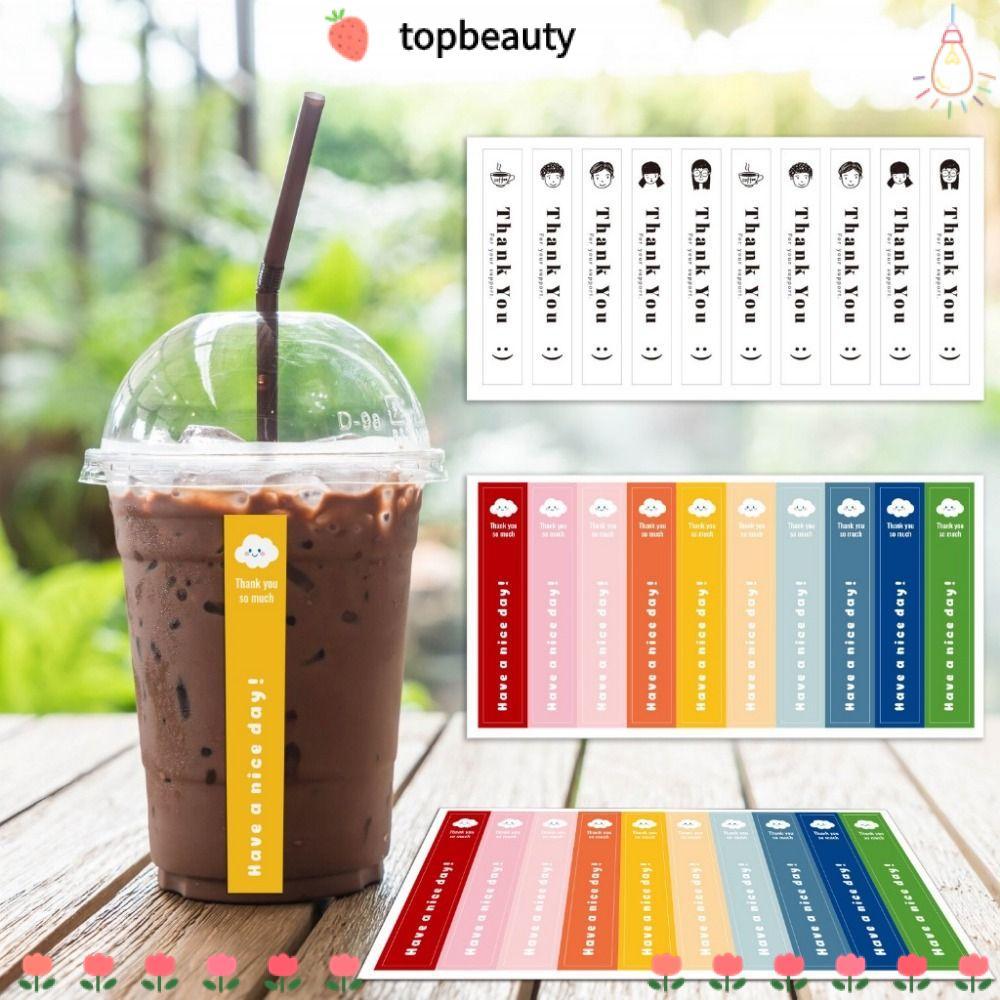 Topbeauty 100 ชิ้น/10 แผ่นสติกเกอร์ชานม,ขอบคุณสําหรับสนับสนุนขวดน้ําป้ายตราประทับกาแฟ, Self-Adhesive สี่เหลี่ยมผืนผ้าธุรกิจขนาดเล็กขอบคุณสติกเกอร์