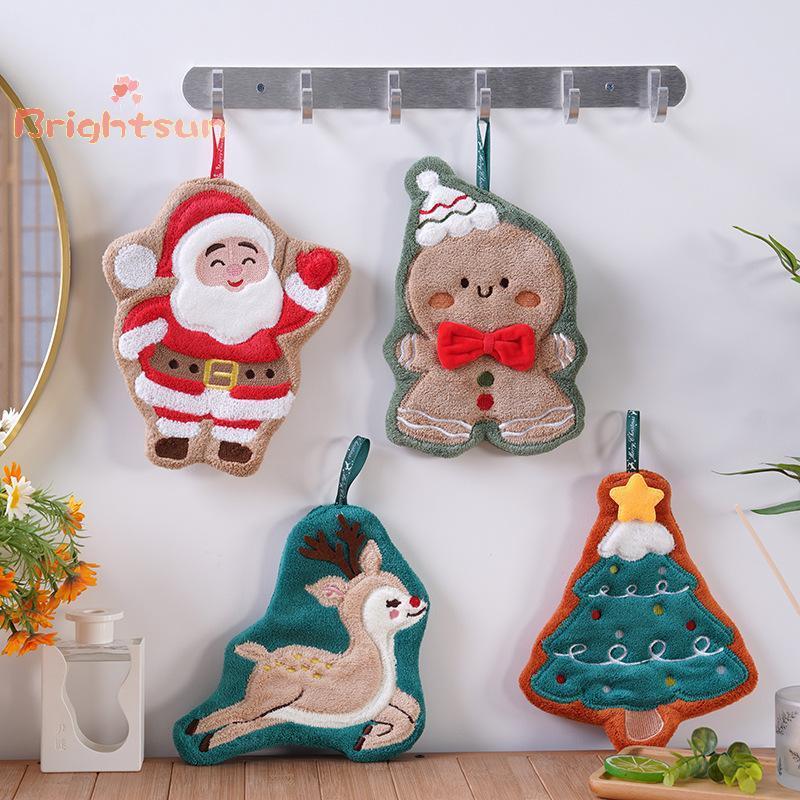 [บาท-ที] ขนแกะปะการังคริสต์มาสซานตาคลอสผ้าเช็ดมือการดูดซึมน้ําผ้าเช็ดมือแห้งเร็วต้นคริสต์มาสเบลล์ห้องครัวห้องน้ําใหม่