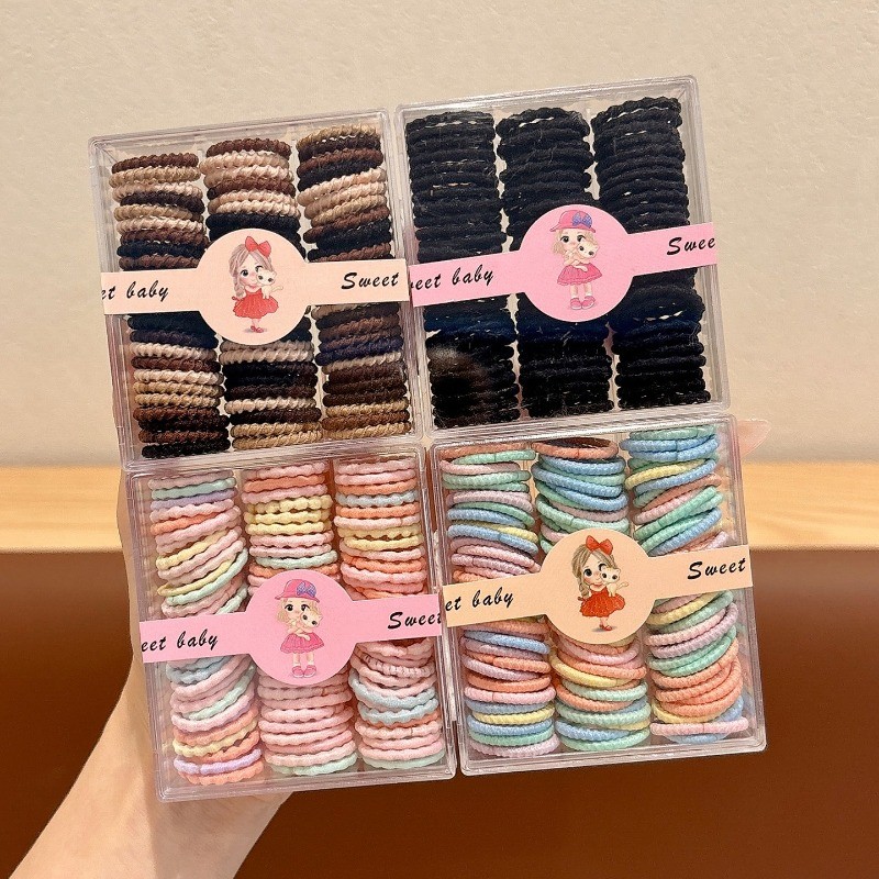 90 ชิ้น อุปกรณ์แต่งผมแบบเกาหลี มาในกล่อง ยางยืดสำหรับทำหางม้าและผูกผม
