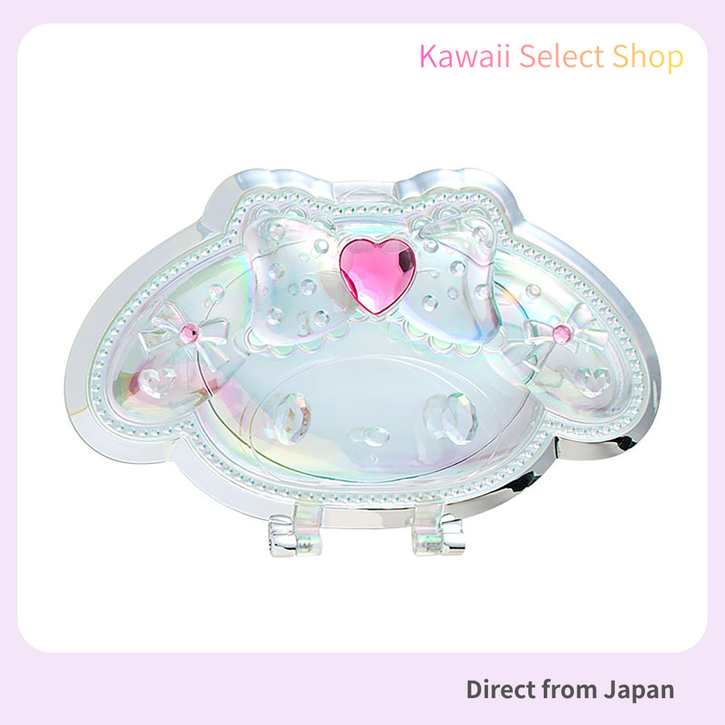 【Direct from Japan】กระจกพกพา My Melody จาก Sanrio 🎀 มาพร้อมดีไซน์ระยิบระยับสุดน่ารัก เปิดพับเป็นกระจกตั้งโต๊ะได้ 💖