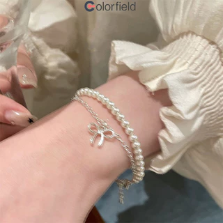 Colorfield สร้อยข้อมือ ประดับโบว์ ประดับไข่มุก สองชั้น ระดับไฮเอนด์ เข้ากับทุกการแต่งกาย ผู้หญิงที่ เครื่องประดับแฟชั่น