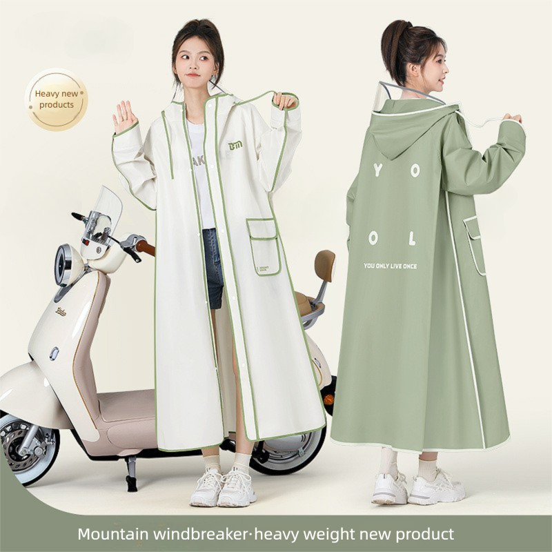 เสื้อกันฝน PEVA ยาวสําหรับสุภาพสตรีรถยนต์ไฟฟ้าเสื้อปอนโชกันฝนแบบเต็มตัว