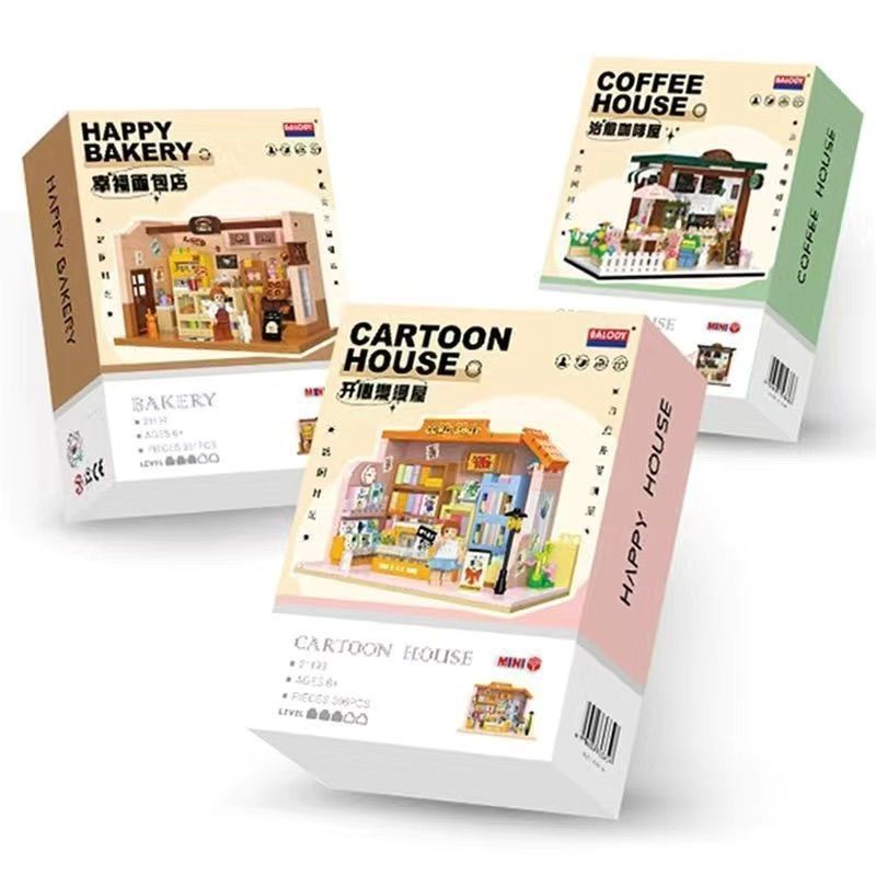 Belle Dis ประกอบ Building Block Shop Bakery Cafe Building Street View Cabin ของเล่นเพื่อการศึกษา diy