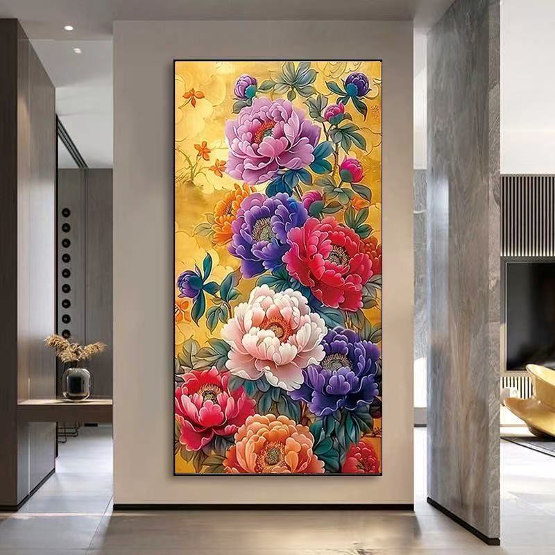 ปักครอสติส 2025 รูปแบบใหม่สีม่วง บลัชออน ดอกโบตั๋น ดอก การตกแต่งทางเข้าที่ร่ํารวย รุ่นแนวตั้ง เย็บปักถักร้อยมือ