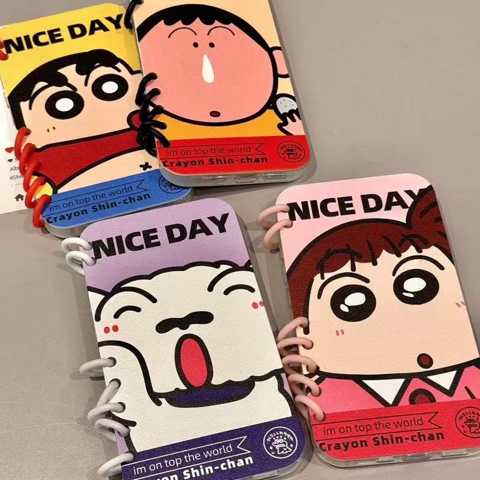 Flip Notebook Phone Case Soft Case Silicone Big Head Crayon Shin-Chan Dumb White Cute Cartoon Shock-