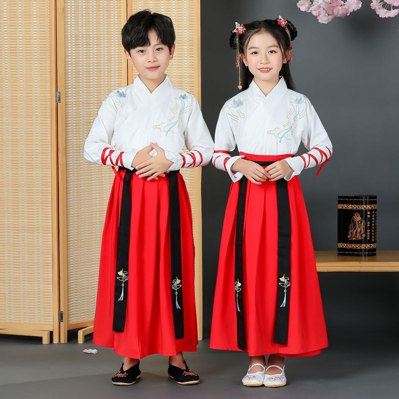 ฮันฟู ชุดแต่งกายแบบดั้งเดิม พร้อมชุดสำหรับพิธีชงชา สำหรับเด็กชายและหญิง - รูปที่ 4