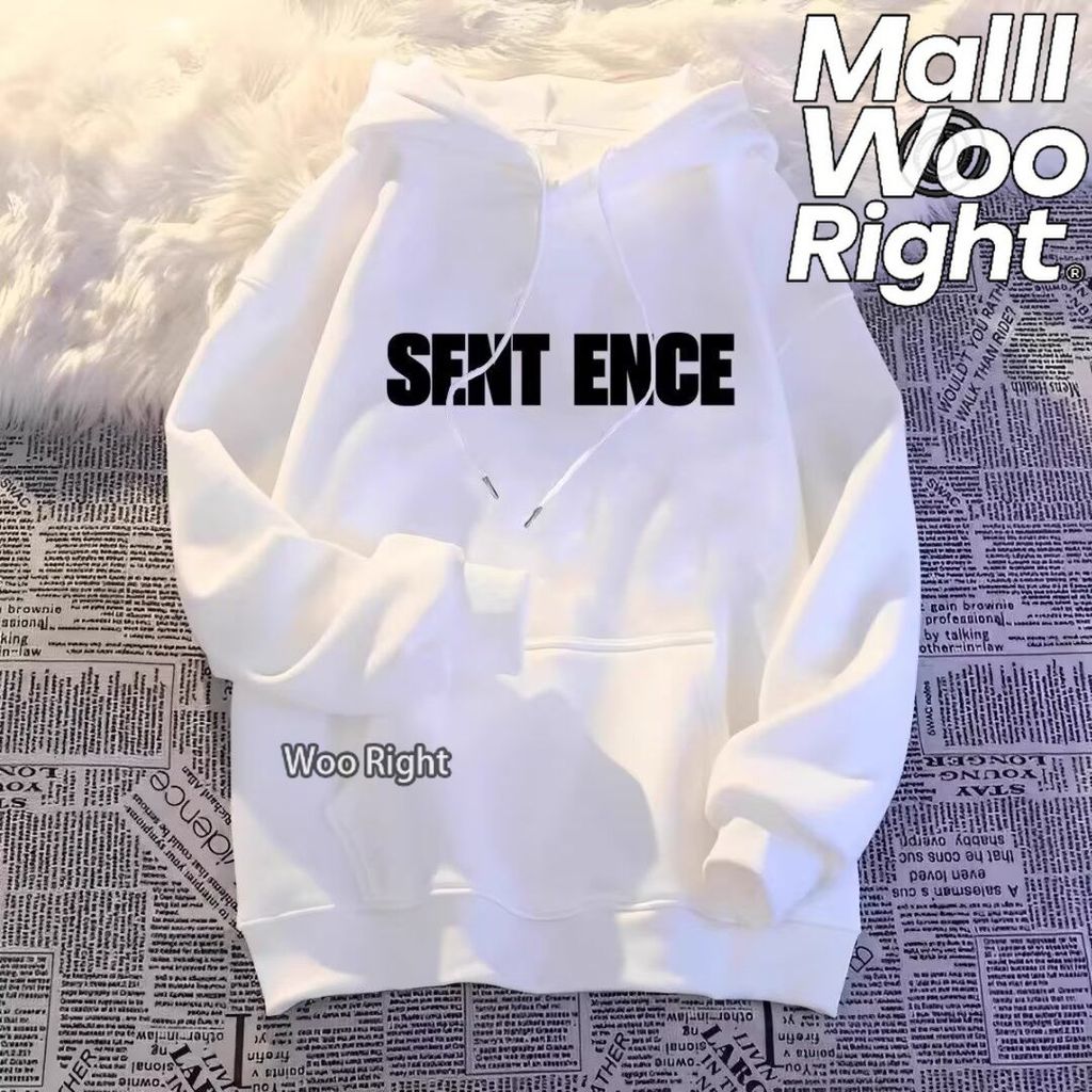 จัดส่งตลอด 24 ชั่วโมง Woo Right เสื้อผู้ชายเกาหลี Oversize สบายตัว ฮู้ดแขนยาว ไม่ต้องรีด เหมาะสำหรับสไตล์สตรีทแฟชั่น