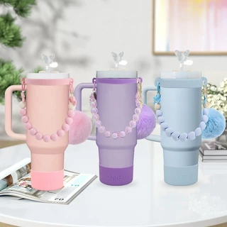 LINBAI ชุดอุปกรณ์กระติกน้ำ 4 ชิ้น สีม่วง [ฝาครอบฝุ่น+สายคล้อง+บูท+ฝาสำลี] สำหรับกระติก Stanley และกระติกอื่นๆ