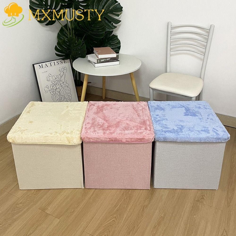 Mxmusty Folding Ottoman Seat Multi Purpose Velvet Storage Ottoman Solid Color Decor Space Saving Fol
