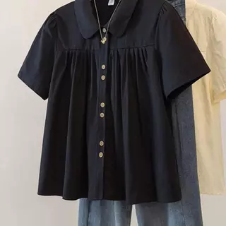 [เสื้อเชิ้ตโอเวอร์ไซส์] (40-150kg) ผู้หญิง แขนสั้น คอปกโปโล เสื้อเบลาส์ ท็อปส์ซู พลัสไซส์ น่ารัก ลำลอง หลวม Tshirt