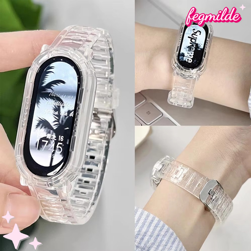 สายเคสโปร่งใส TPU นุ่ม for Smartwatch Xiaomi Mi Band 10 9 8 NFC ฟิล์มกันรอย ครอบสาย for Mi Band 10 9
