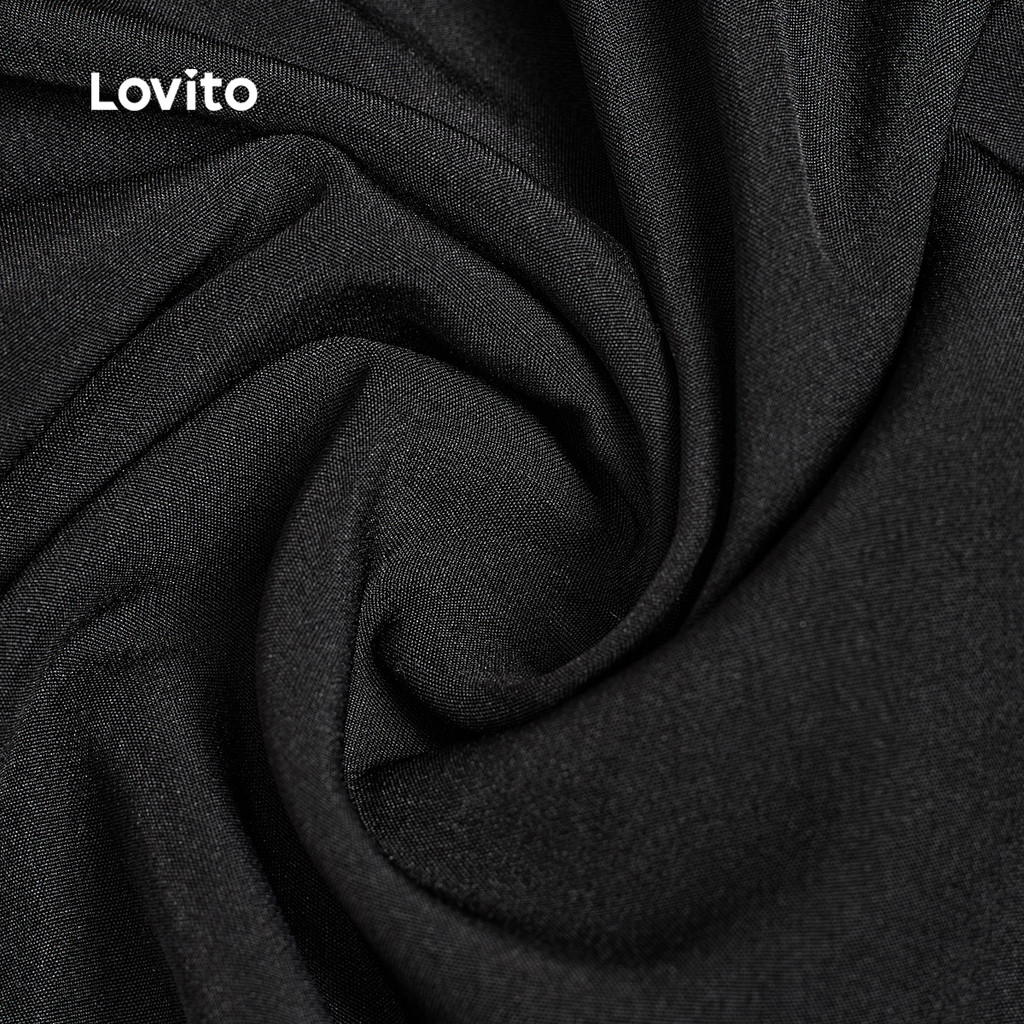 Lovito ชุดจั๊มสูทหรูหราสไตล์ลำลองรีสอร์ท ผูกโบว์จีบพลีท สำหรับฤดูใบไม้ผลิ/ฤดูร้อน สีดำ สำหรับผู้หญิง L158ED984 ราคา ถูกที่สุด ดีลบีเคเค แกลเลอรีภาพที่ 6
