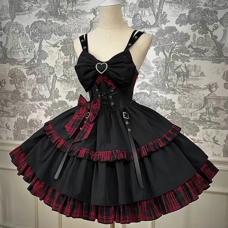 Sling Rock Dress Lolita Dark Twin Black Red Black Blue Sling Dress Gothic/11.20