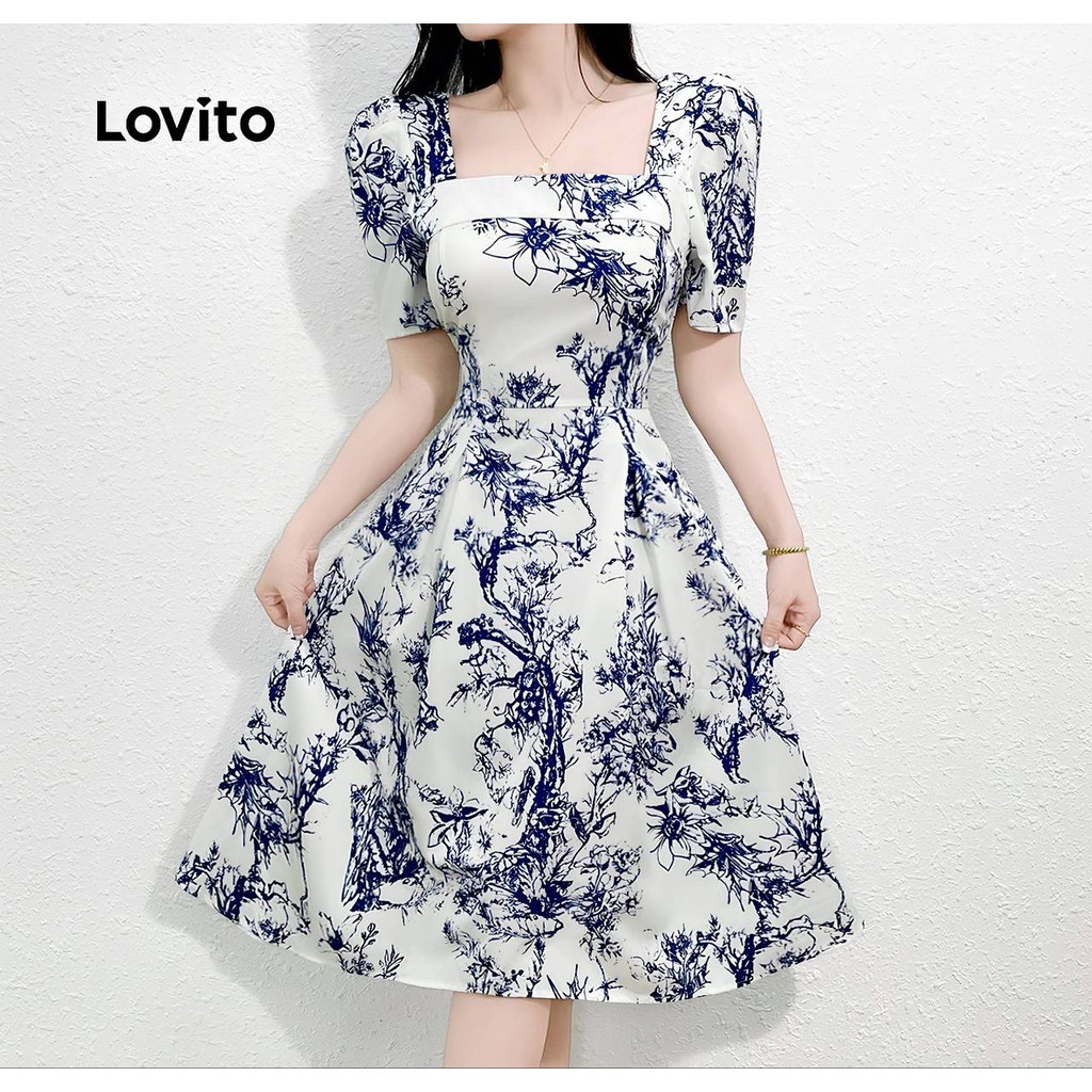 Lovito ชุดเดรสลำลองมัดย้อมจีบซิปฤดูร้อน/ฤดูใบไม้ผลิสำหรับผู้หญิง L131LD1149
