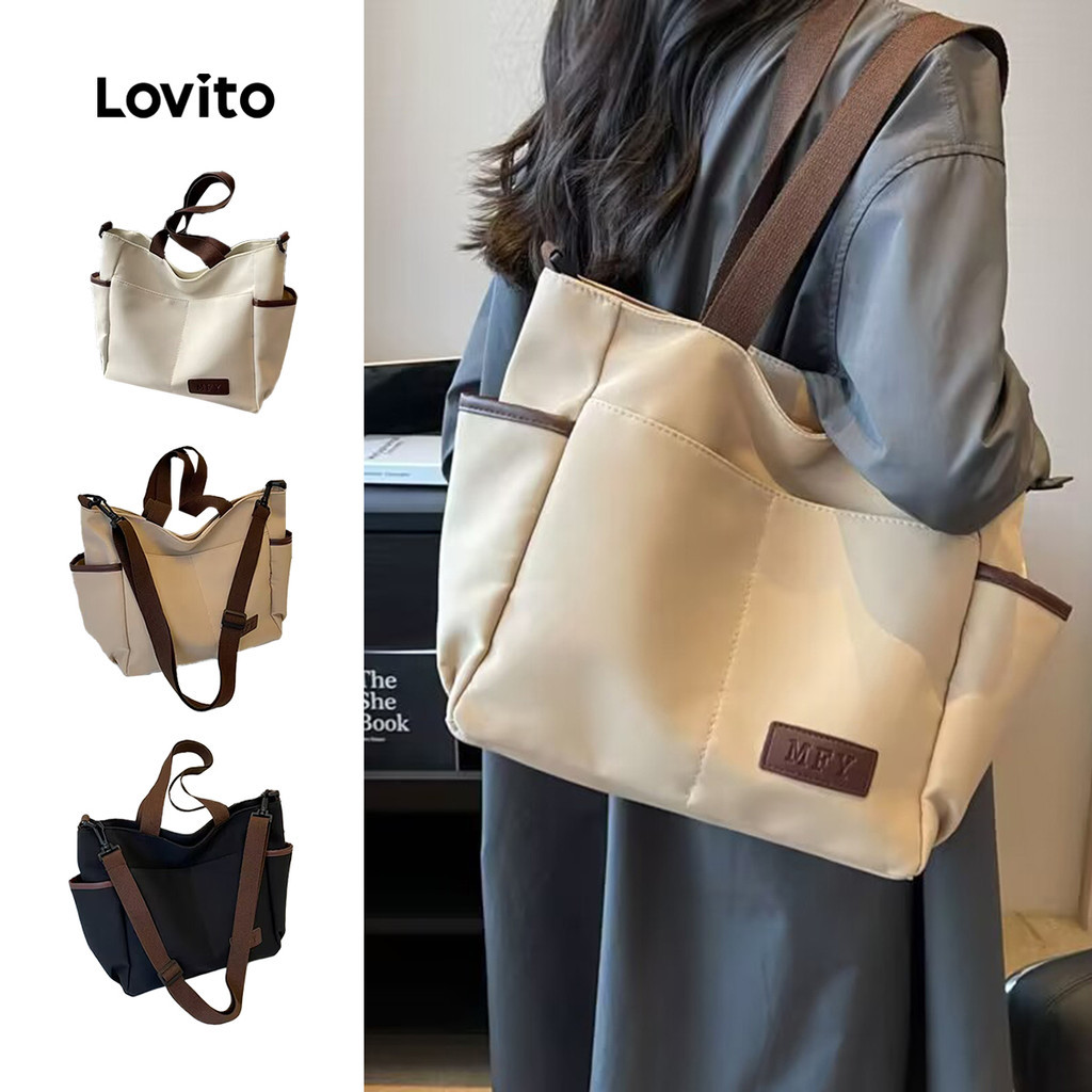 Lovito กระเป๋าสะพายไหล่ขนาดใหญ่สไตล์แคชชวลสำหรับผู้หญิง LFA101058
