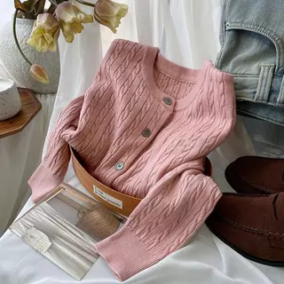 Dahong เสื้อคาร์ดิแกนสำหรับผู้หญิง สเวตเตอร์แขนยาวถักลายใหม่สำหรับผู้หญิง มีกระดุมแฟชั่น ฤดูใบไม้ร่วงและฤดูหนาวหลวม88011