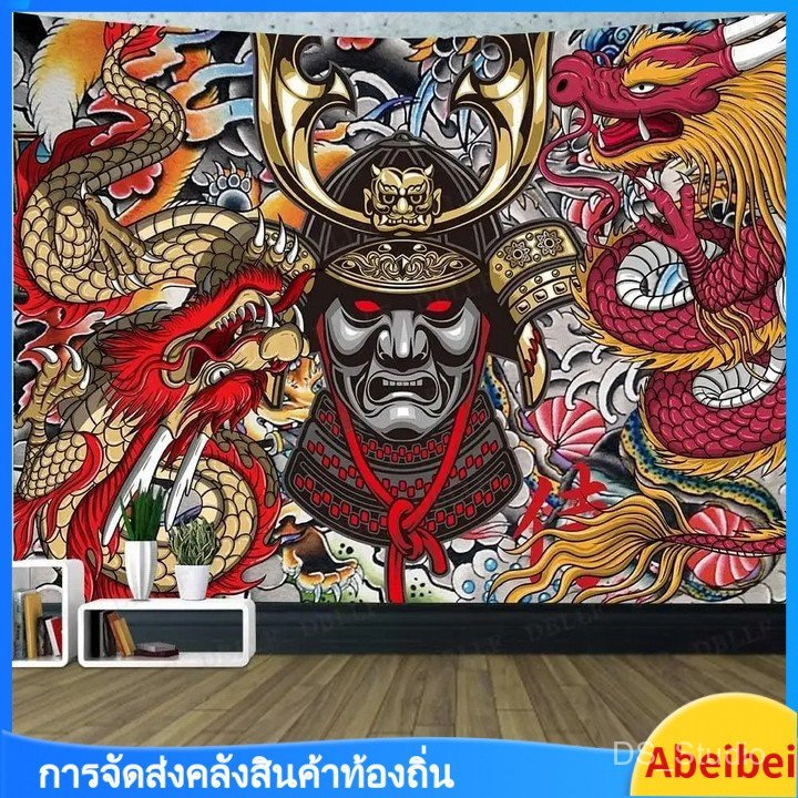 พรมผนังซามูไรอะนิเมะญี่ปุ่นแขวนผนังลายมังกรสุดเจ๋งสำหรับห้องนอนเด็กผู้ชผ้าพื้นหลัง