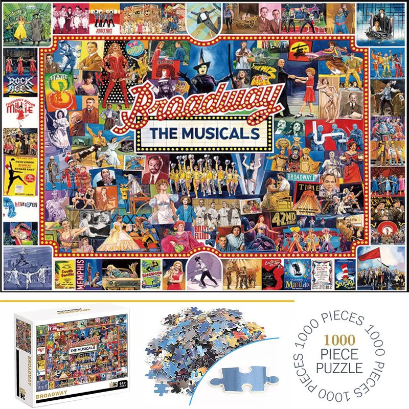 1000 Pieces Broadway Jigsaw Puzzles for Adults Home Decor Games Family Fun Floor Puzzles Educational