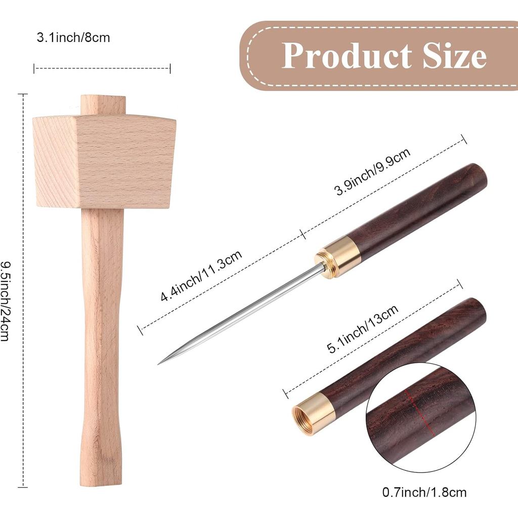 4 Pcs Lewis Bag and Ice Mallet Set, 11.8 x 7.9 Inch Reusable Canvas Crushed Ice Bags with Wooden Han