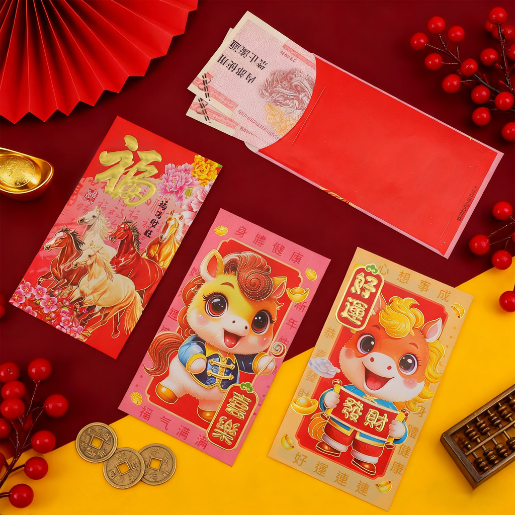 2026 Equine Year ซองแดง | กระดาษพรีเมี่ยม โมเนต์ ของขวัญสําหรับปีใหม่จันทรคติ การออกแบบที่หรูหราสําหรับครอบครัว/เหตุการณ์องค์กร - รูปที่ 3