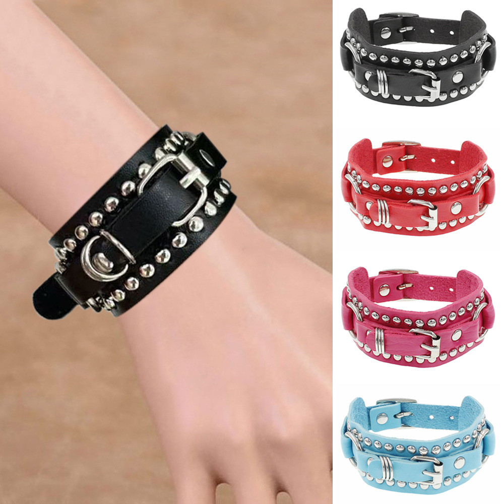 🔥พร้อมส่ง🔥 สายคล้องหนังหัวเข็มขัดสายรัดข้อมือ / บุคลิกภาพแฟชั่นกำไลคู่รัก / เครื่องประดับ