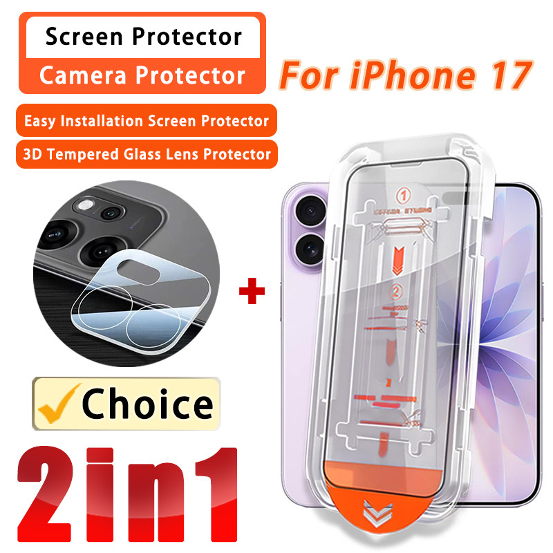 2 IN 1ฟิล์ม iPhone 17 HD ฟิล์มกระจกนิรภัยสําหรับ iPhone 17 Air 16 16e 11 12 13 14 15 Pro Max Plus Mi