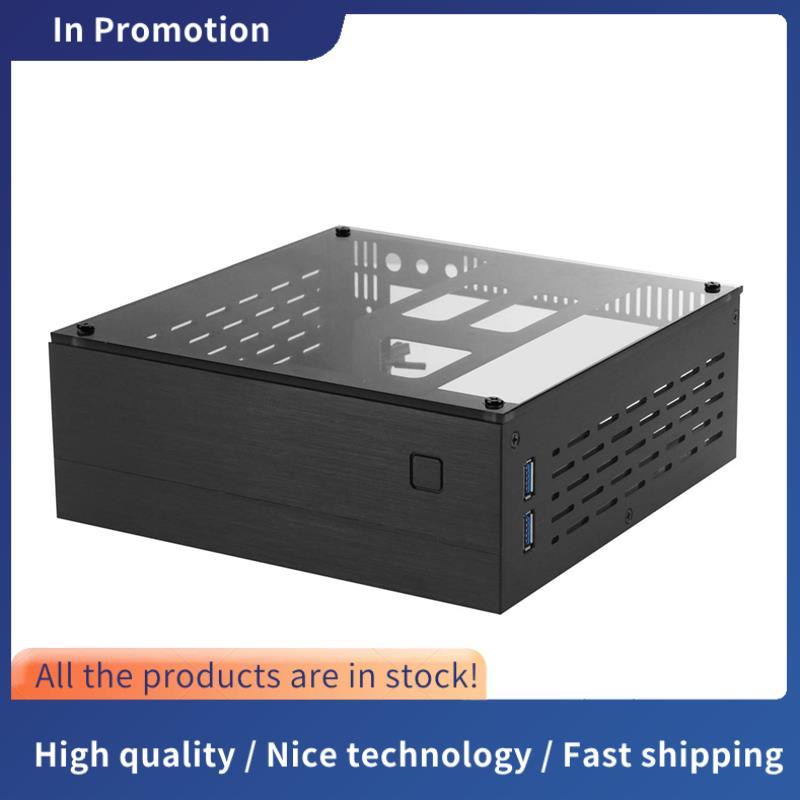A01 อลูมิเนียม Mini-ITX HTPC คอมพิวเตอร์เดสก์ท็อปแชสซีกระจกนิรภัยสีดํา HTPC Mini ITX DIY PC กรณี