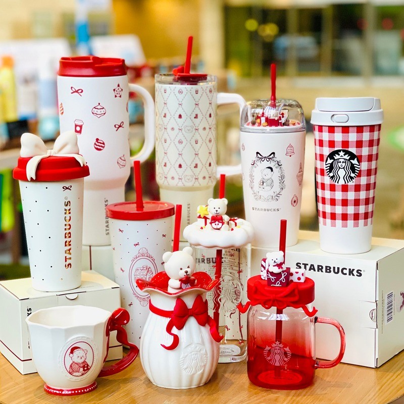 Starbucks 2025 Christmas Collectible Blog Series Bear Ribbon Glass แก้วน้ําสแตนเลส ของขวัญ