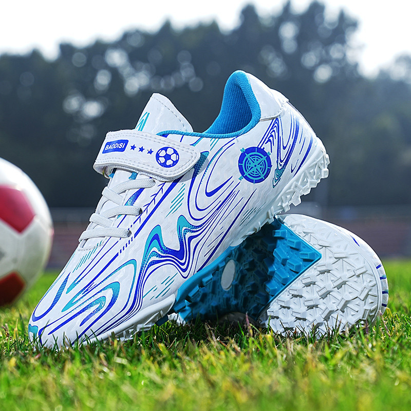 ไม่มีลูกไม้บุรุษรองเท้าฟุตบอล SLIP-ON ลื่นสนามหญ้าฟุตบอล Cleats สําหรับเด็ก TF/FG การฝึกอบรมรองเท้าฟ