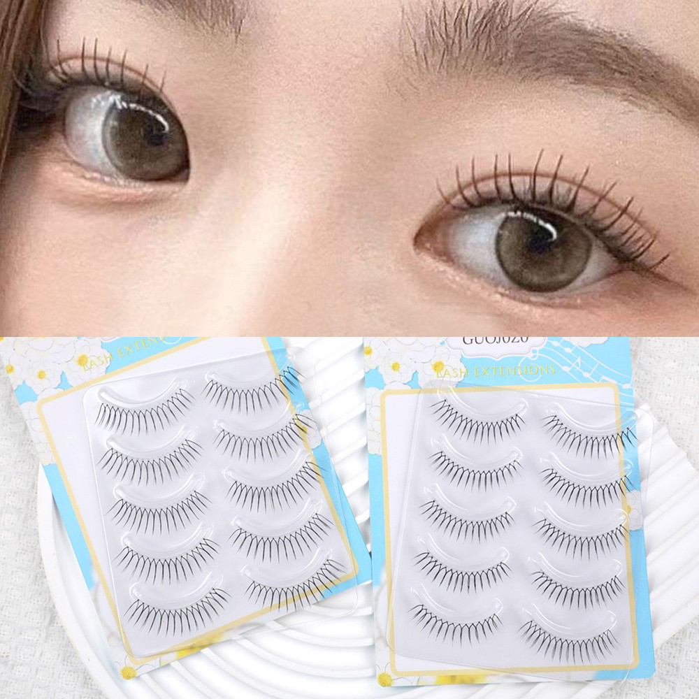 ขนตาปลอม Wispy ธรรมชาติรูปตัว U นํากลับมาใช้ใหม่แต่งหน้าตาเกาหลีการ์ตูน 5 คู่