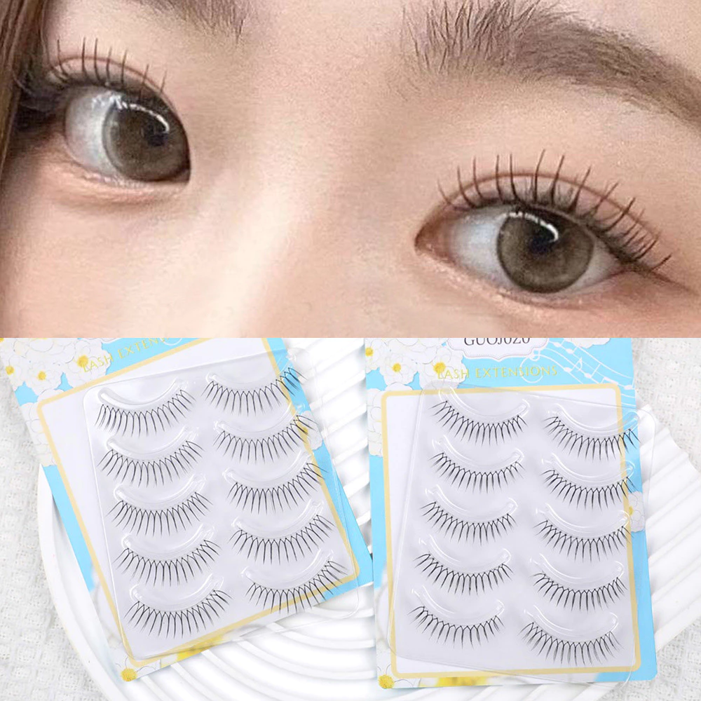 ขนตาปลอม Wispy ธรรมชาติรูปตัว U นํากลับมาใช้ใหม่แต่งหน้าตาเกาหลีการ์ตูน 5 คู่