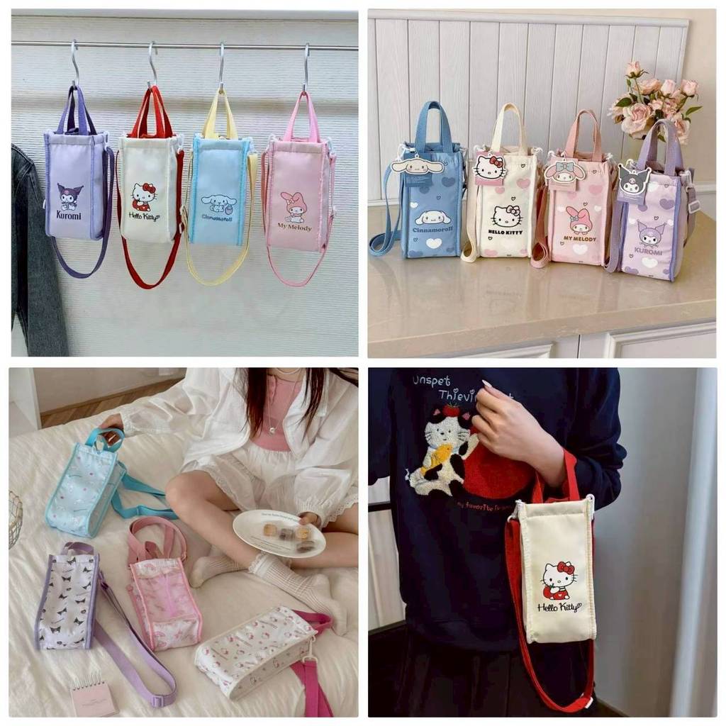 🎀 คุ้มเกินต้าน กระเป๋าใส่กระติกน้ำ ลายการ์ตูน สายสะพายปรับความยาวได้ (ยาวสุด 130 cm) สายถอดได้ ขนาด 12×24×9.5 cm