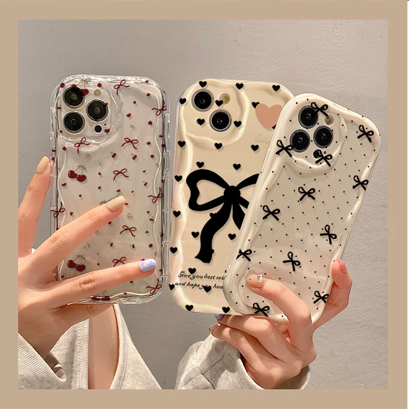 เคสโทรศัพท์สําหรับ Honor 90 400 Lite 200 Pro 20 MAGIC 7LITE X9D X8C X9C สมาร์ท 5G น่ารักโบว์เชอร์รี่ลิ้นจี่ปลอกซิลิโคน Wave ด้านข้าง