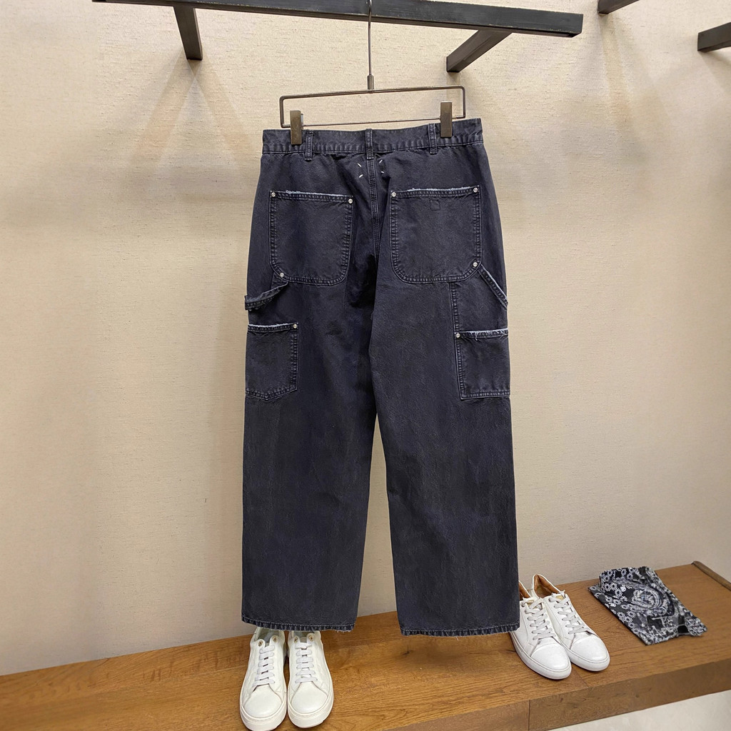 H7QD MM6  American Retro Washed Vintage Jeans 2025Wide-leg Fashion Heavyweight Men's Pants Live Stre