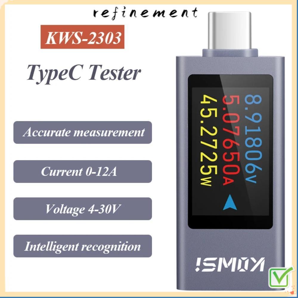 REFINEMENT Current และแรงดันไฟฟ้า, PD Type-C Power Meter Tester, DC 4-30V 0-12A จอแสดงผล LCD KWS-230