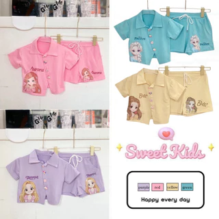 SweetKids พร้อมส่งจากกทม🌸 ชุดเซ็ทเด็ก ผญ🍓ชุดเสื้อโปโลคอแขนสั้นและกางเกงขาสั้นสำหรับเด็กหญิง ลายการ์ตูนน่ารัก