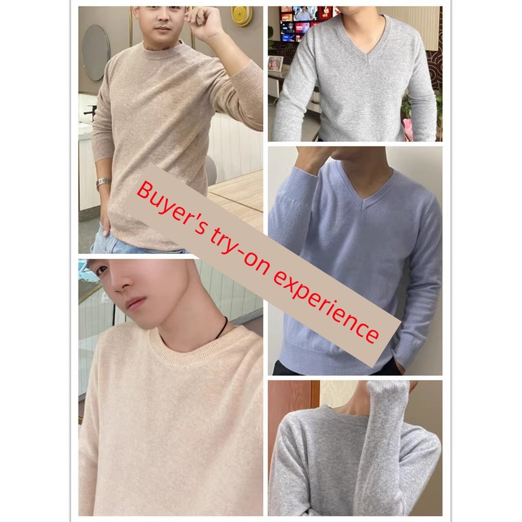 sweater ผู้ชาย สเวตเตอร์ เสื้อสเวตเตอร์คาร์ดิแกนสำหรับผู้ชายเสื้อสเวตเตอร์แคชเมียร์ตัวในถักคอวีแบบให