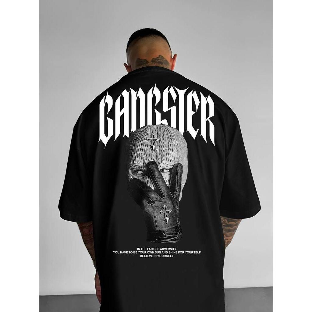 GANGSTER" Masked Print Multi - Color Loose Street Trend Short - Sleeve T - Shirt Series