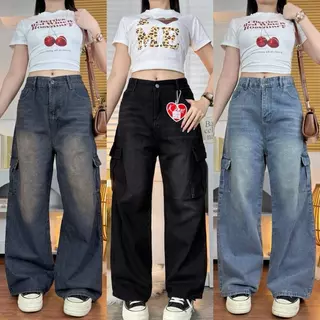K JEANS กางเกงยีนส์สาวอวบคาโก้สาวอวบคาร์โก้ มี 4 สีสนิมอ่อน สนิมเข้ม คาร์โก้ดำฟอก และสีเข้มไซต์ 2XL-6XL เอว34-43
