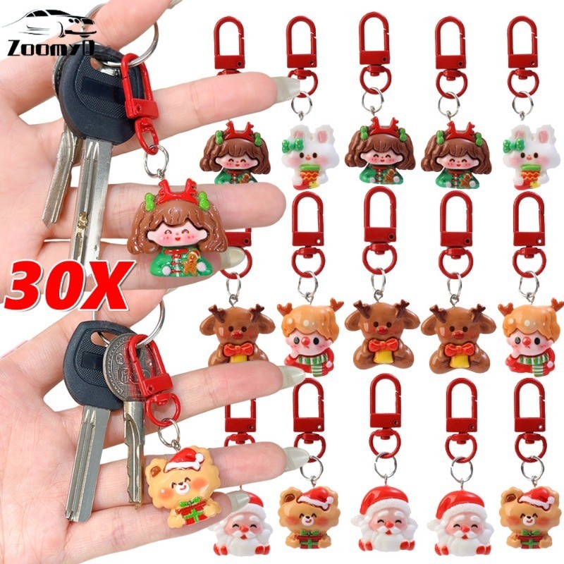 5/10/20/30ชิ้นคริสต์มาสกวางซานตาคลอสพวงกุญแจ-นักเรียนกระเป๋าเป้สะพายหลังจี้อุปกรณ์เสริม-คู่ของขวัญตกแต่งคริสต์มาส